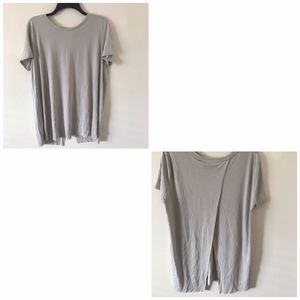 Grayish short sleeve shirt with open back detail
